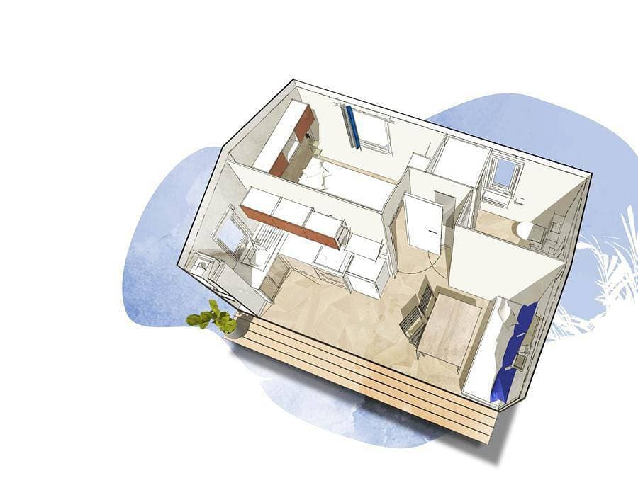 Foto 5 von 60: Camping Les Peupliers - Mobilheim 2 personen - Studio 20m² - 1 Zimmer 1 Doppelbett