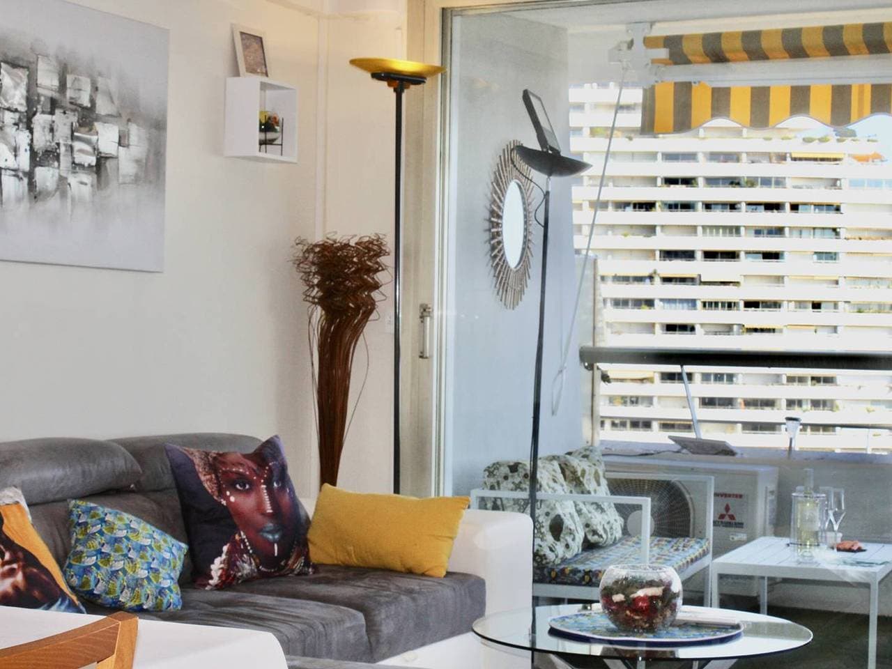 Foto 3 von 26: 3-Zimmer-Wohnung mit Terrasse, 4 Betten, Klimaanlage, Villeneuve-Loubet Strand