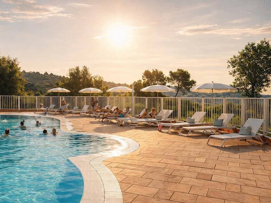 Foto 3 von 18: Camping Versants (anciennement Parc des Chênes) - Chalet 4 personen - Klimaanlage - TV - Bettwäsche - Handtücher