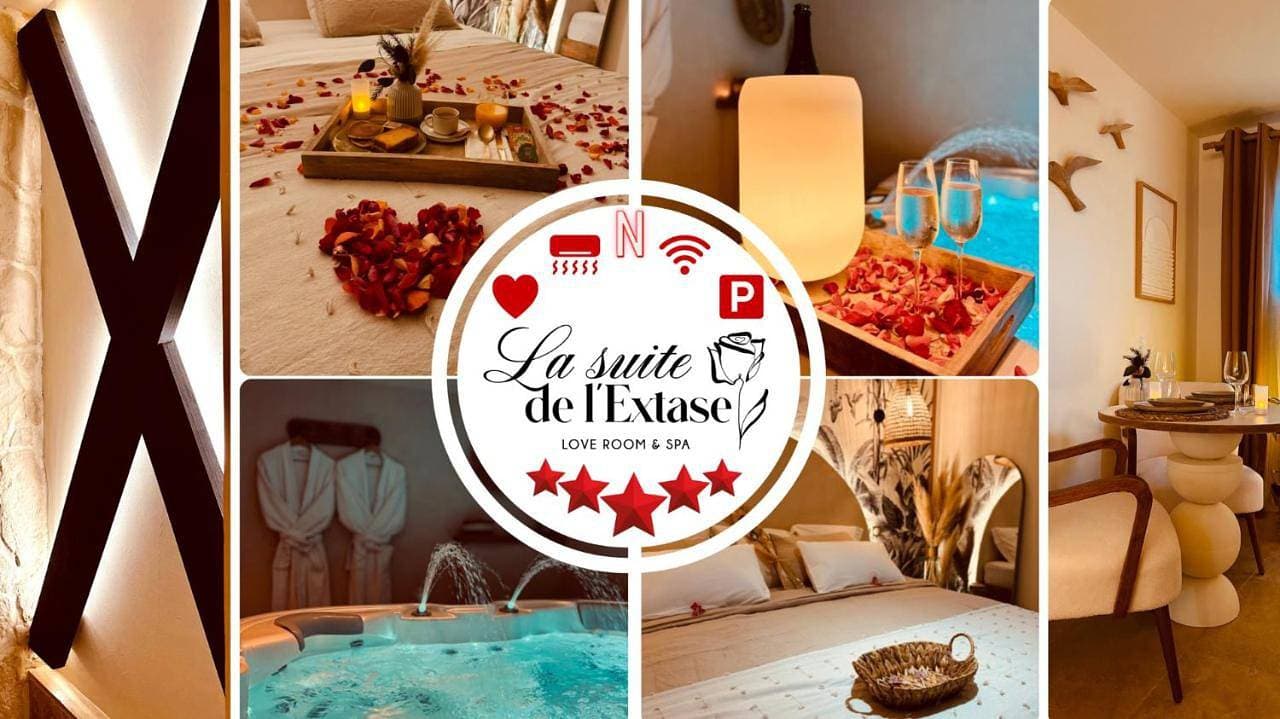 LA SUITE DE L'EXTASE - LOVE ROOM - Jacuzzi privé & Terrasse - Parking et Wifi Gratuit - Elégance & Confort - Une expérience Détente et Sensuelle à votre portée ! OFFRE SPÉCIALE 1
