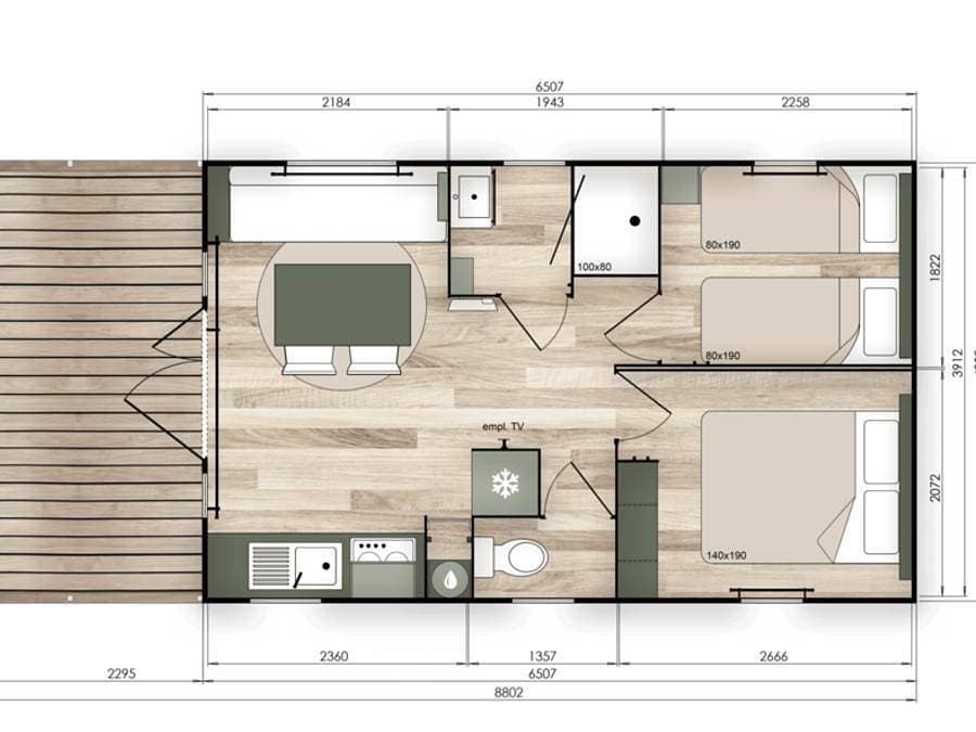 Foto 11 von 28: Camping Chateau de Bouafles - Mobilheim 4 personen - Premium Bord de Seine - 194 - 2 Schlafzimmer